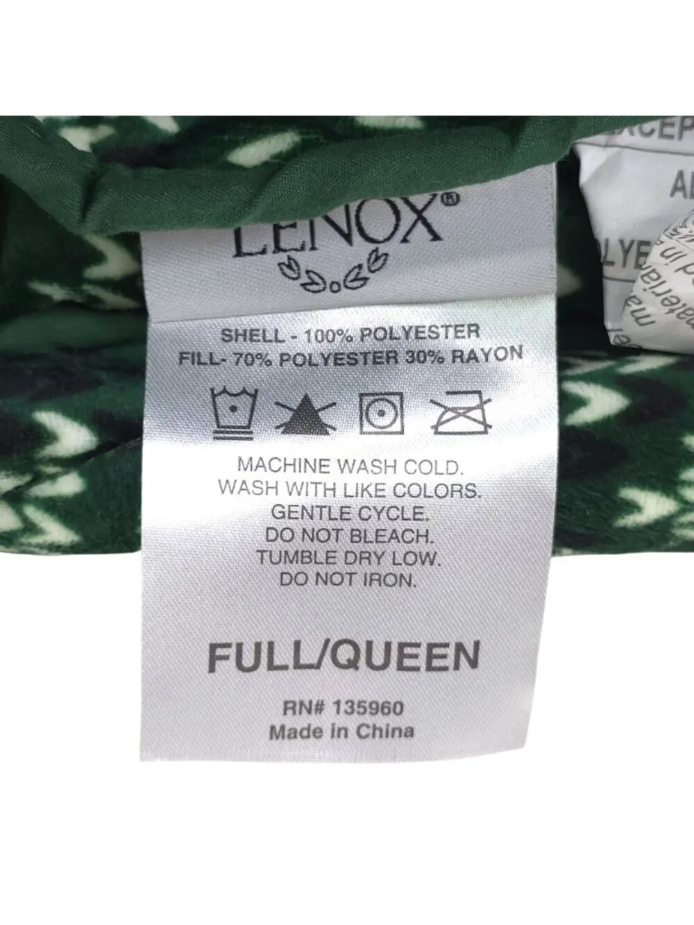 Lenox 3-Piece Full/Queen Quilt Set Green Snowflake Pattern Holiday Easy Care